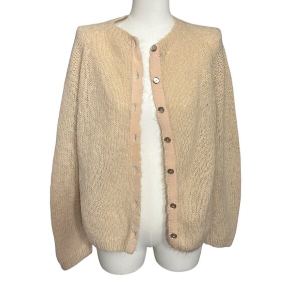 Vintage Beige Wool Long Sleeve Button Up Cardigan Sweater Women's L - Picture 6 of 7